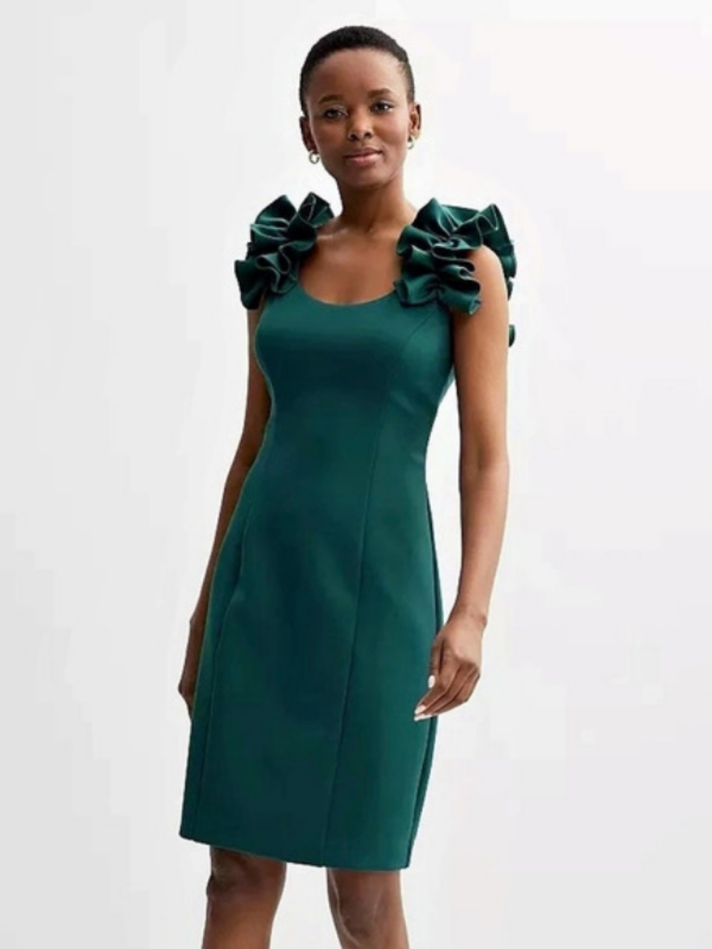 Donna Ricco Ruffled-Shoulder Sleeveless Dress Midi Dress Hunter Green Size 8